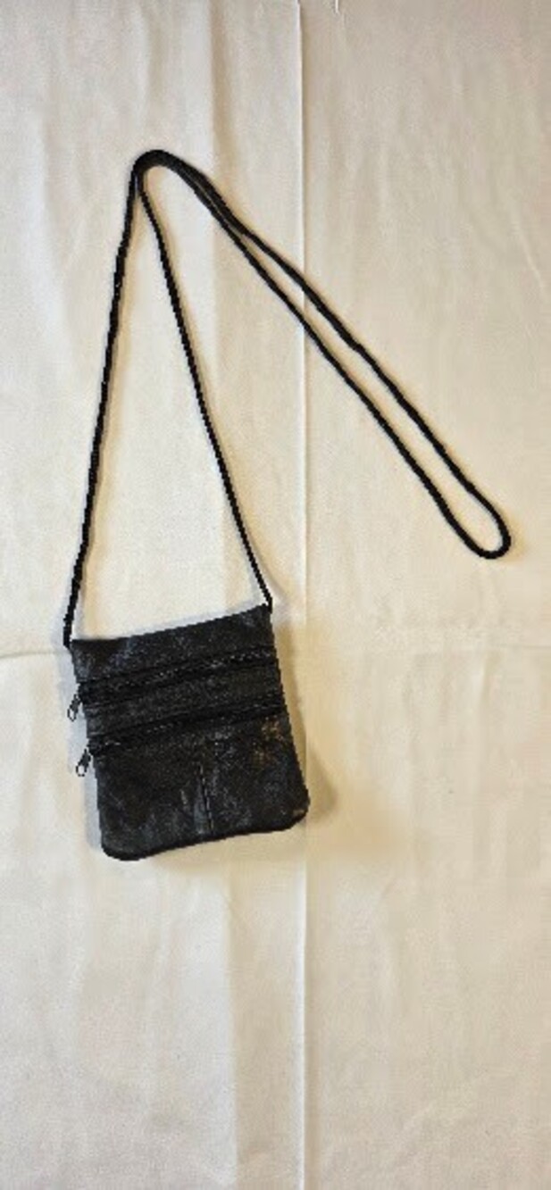 Small Black Leather Crossbody Bag with Two Zipper Pockets